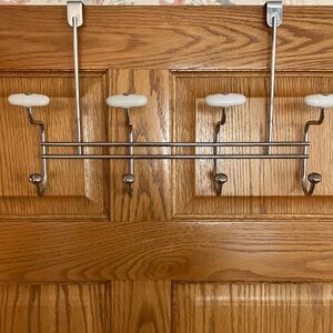 Silver and White Over Door Hooks Rack